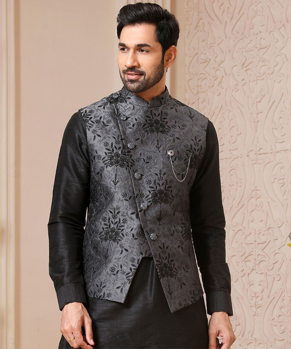 Buy Fabindia Black Slim Fit Herringbone Nehru Jacket for Mens Online @ Tata  CLiQ