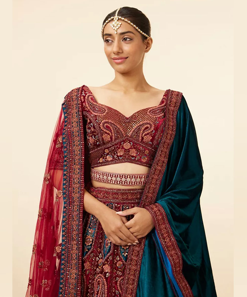 Buy Brown Organza And Raw Silk Embroidery Cord & Sequin V Bridal Lehenga  Set For Women by Supria Munjal Online at Aza Fashions.